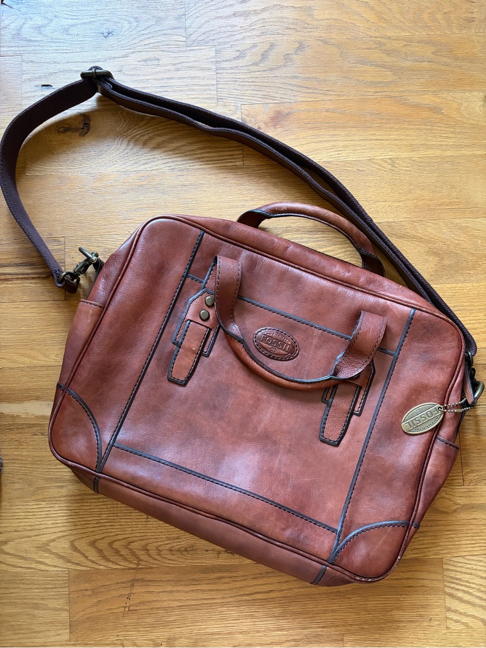 vintage Leather Messenger Bag - Brown - Fossil